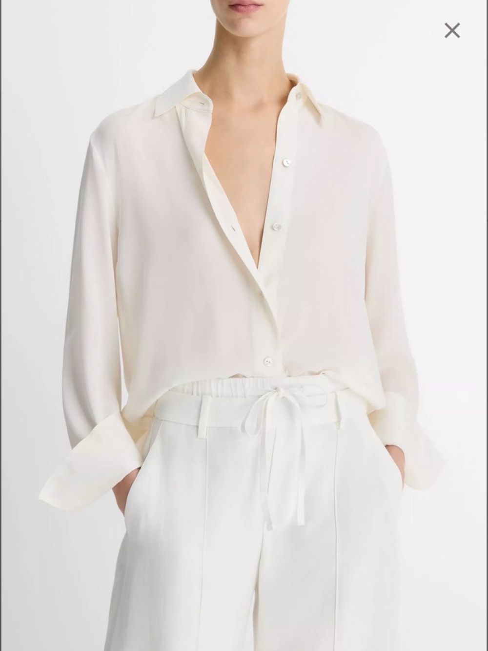 Vince Stretch-Silk Button Front Blouse. Off white.